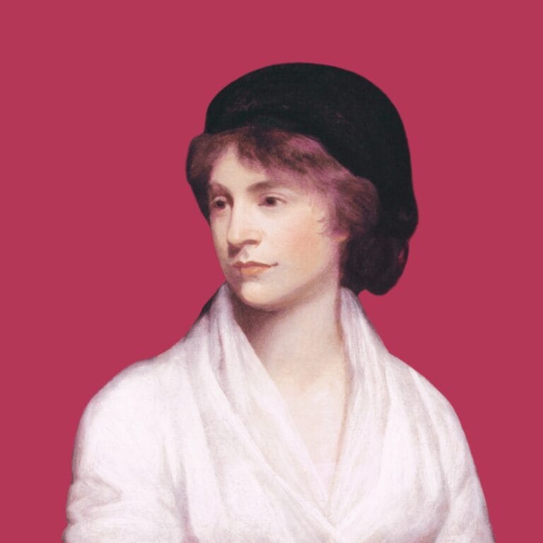 Mary Wollstonecraft, Portrait von John Opie 1797, freigestellt auf Himbeerrot